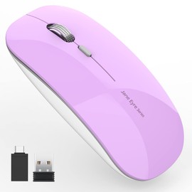 Uciefy Q5 Slim Rechargeable Wireless Mouse, 2.4G Portable Optical Silent Ultra Thin Wireless Computer Mouse with USB Receiver and Type C Adapter, Compatible with PC, Laptop, Desktop (Purple)