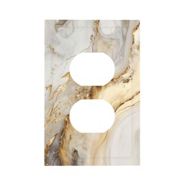 ukutarly White Gold Marble Outlet Covers Light Switch Cover Wall Plate Decorative Grey Golden Electrical Switchplate Faceplate for Bathroom Kitchen Bedroom(Plastics)