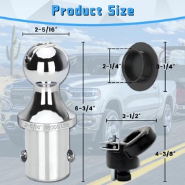 Kamitaly 60618 Puck System Gooseneck Hitch Ball Kit, for 2013-2024 Dodge RAM 2500 3500, 2-5/16 Inch Gooseneck Ball for Truck Bed with 2 Gooseneck Safety Chain Anchors 38000 lbs GTW/ 7500 lbs VTW