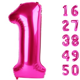 Hot Pink Number 1 Balloon 40 Inch,Jumbo Giant Mylar Number 1,Big Large Foil Helium One Number Balloons, Balloons for 10 11 12 21st 100 Birthday Party Decorations Supplies Anniversary Celebration