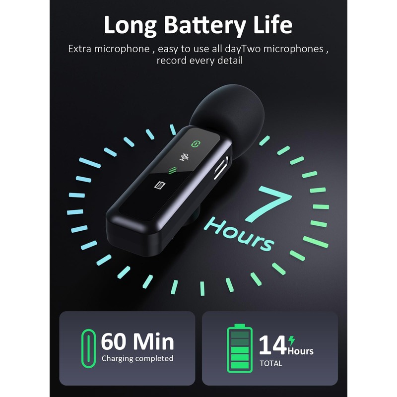 Wireless Lavalier Microphone for iPhone 5-14 Series, LED Display Mini