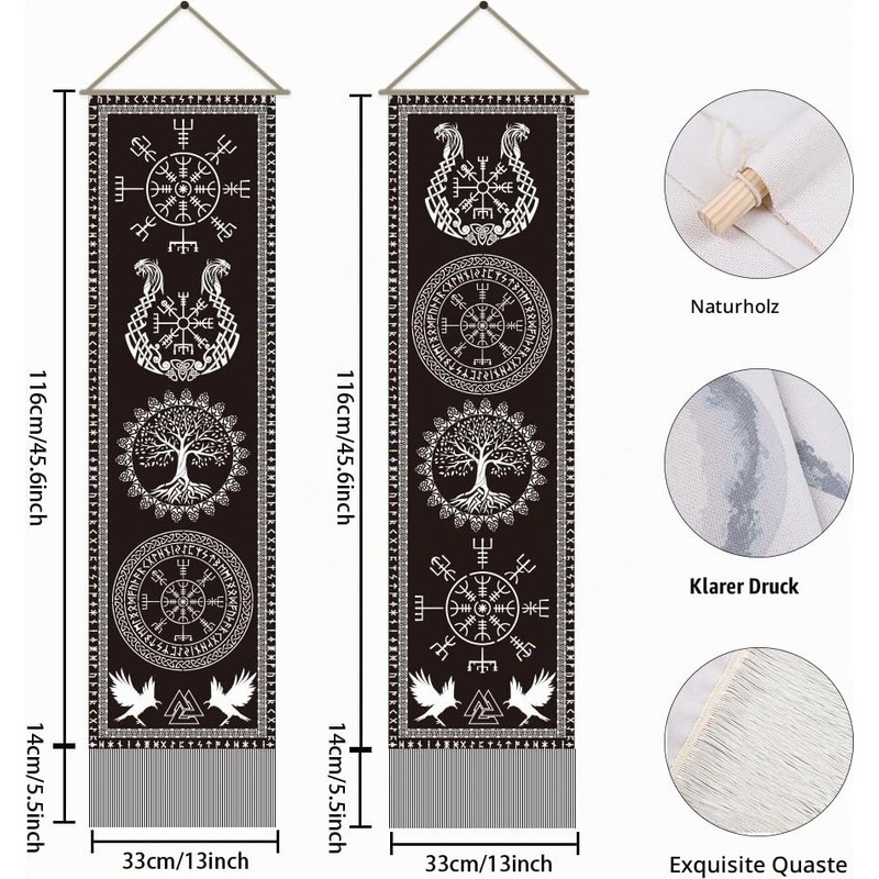 AHANDMAKER Viking Tapestry, Tree of Life Rune, Vertical Mystical Tapestry,