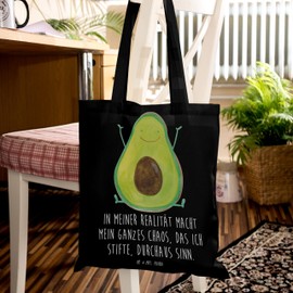 Mr. & Mrs. Panda Avocado Happy Tote Bag, Gift, Healthy, Chaos, Vegan, Bag Bag, Fabric Bag, Veggie, Jute Bag, Laptop Bag, Shopping Bag, black, Hand Drawn