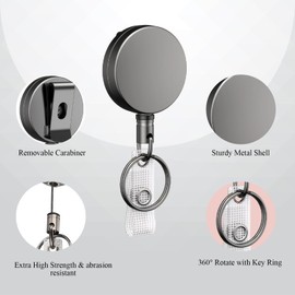 Pack of 3 Key Fob Extendable, Extendable Lanyard, Multifunctional Retractable Key Fob for ID Card Holder, Metal, Robust and Reliable