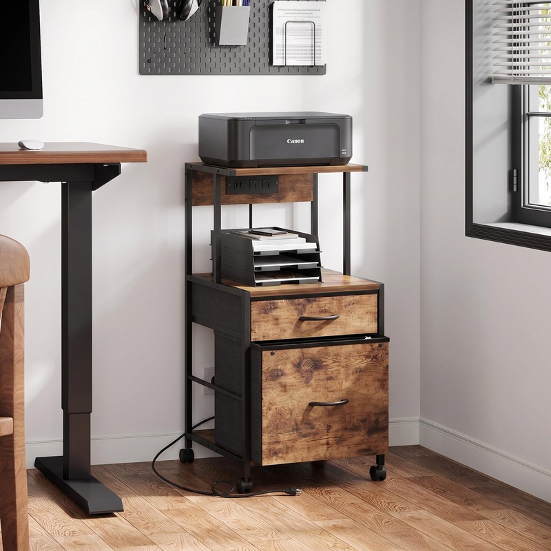 VonDream Printer Stand with Charging Station, File Cabinet for Home