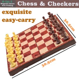Various Magnetic Chessboard, Chessboard, Lady and Backgammon Game Table with Portable Folding Board for Travel for Kids and Adults (Brown)