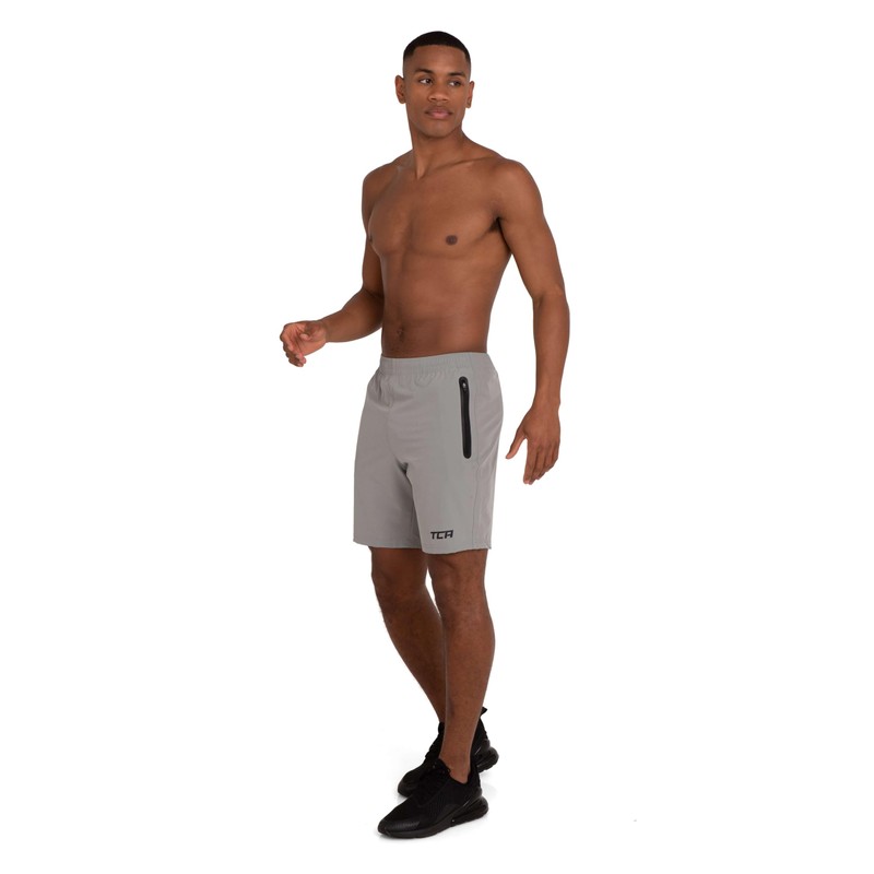 TCA Elite Tech Running Shorts Men's with Zip Pockets, grey,