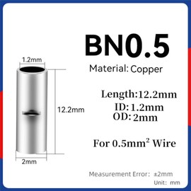 MauSong 100 PCS Non Insulated Butt Connectors 26-22 AWG,Butt Connectors,Bare Copper Crimp Splice Terminal for 26,24,22 Gauge Wire