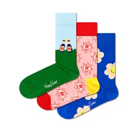 Happy Socks Summer Picnic Crew Socks Set- for Men and Women-Made with Sustainable Cotton- Clouds, Right & Left Size 9-11 (3-Pack)