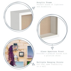 Nicola Spring 2 Piece 4 x 4 3D Shadow Deep Box Photo Frame Set - Craft Display Picture Frame with 2 x 2 Mount - White