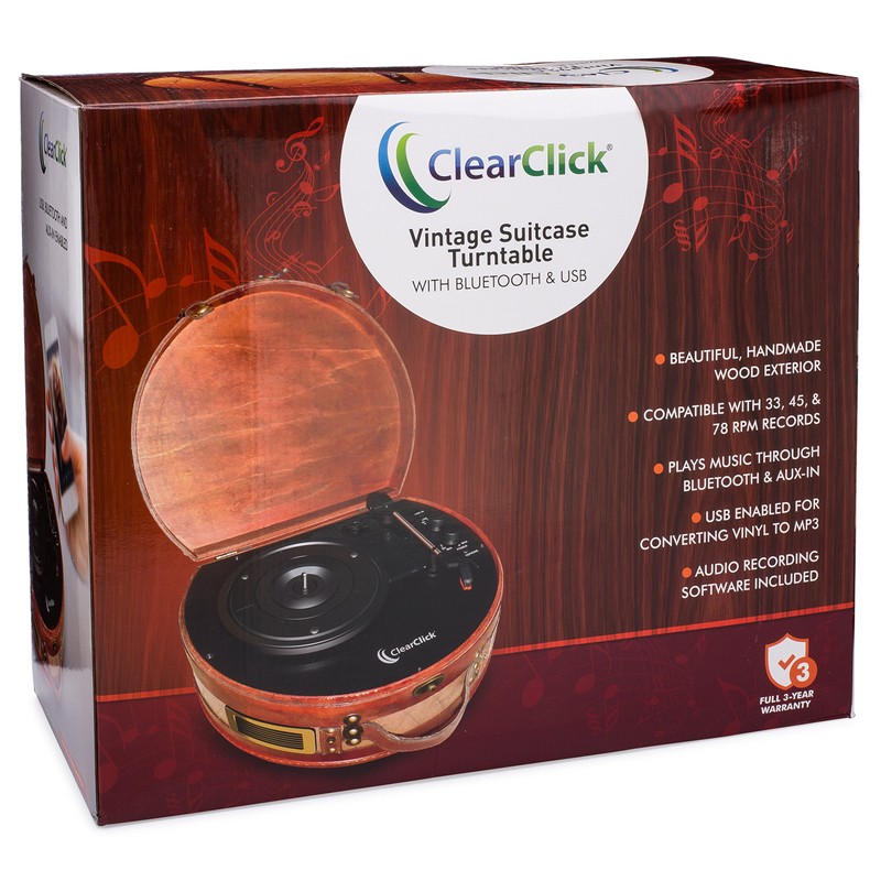 ClearClick Vintage Suitcase Turntable with Bluetooth & USB - Classic