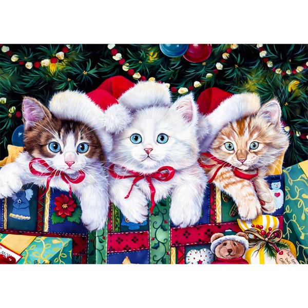 QENSPE 5D Diamond Painting Kit Christmas Cats Diamond Art for Adults, Full Drill Christmas Diamond Painting Kits for Beginners Kids, DIY Crystal Picture Art Home Wall Decor 12x16 in / 30x40cm