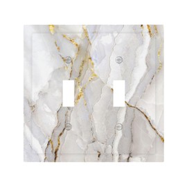 White Grey Marble 2 Gang Light Switch Cover Aesthetic Decorative Double Toggle Wall Plates Outlet Covers Electrical Switchplate for Bathroom Home Decor Accessories 5" x 4.9"