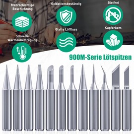 WUISOLQP 900M Soldering Tips, Pack of 12 Soldering Iron Tips, Replacement Soldering Tips for Soldering Stations, Welding Devices, Accessories, Soldering Iron Tip, Replacement Soldering Tips Set,