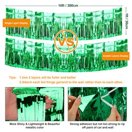 8 Pack Iridescent Float Fringe Curtains, Metallic Streamers Foil Fringe Garland Shiny Tassel Foil Float Parade Float Decorations for Trailer Car Graduation Homecoming Outdoor Indoor Party (Green)
