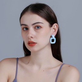 RUOFFETA Rectangle Earrings for Women, Acrylic Square Earrings Twisted Geometric Statement Jewelry (Sky Blue)