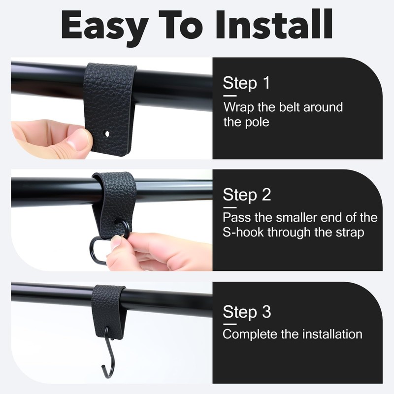 CTYUEYUN Pack of 6 S Hooks with Leather Loop, Black
