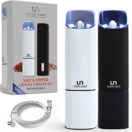 Automatic Salt and Pepper Grinder Set - Rechargeable Electric Salt and Pepper Shakers with Adjustable Coarseness, LED Light, One-Handed Use, Gravity Salt Grinder and Electric Pepper Mill