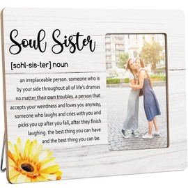 HODODAN Best Friends Picture Frame Gifts for Women, Sunflower Soul Sister Wooden Picture Frames, 4x6 inch Photo