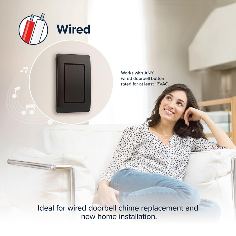 Heath Zenith Wired Mechanical Doorbell Chime Kit, Black, Plastic, Lighted,