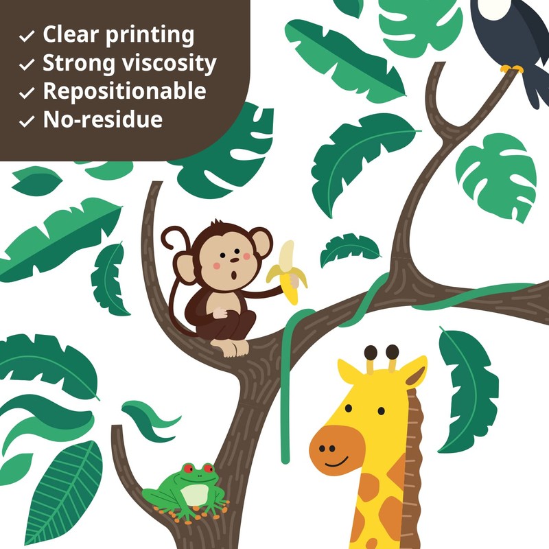DECOWALL Jungle Trees and Animals Wall Sticker Decor Kindergarten Nursery