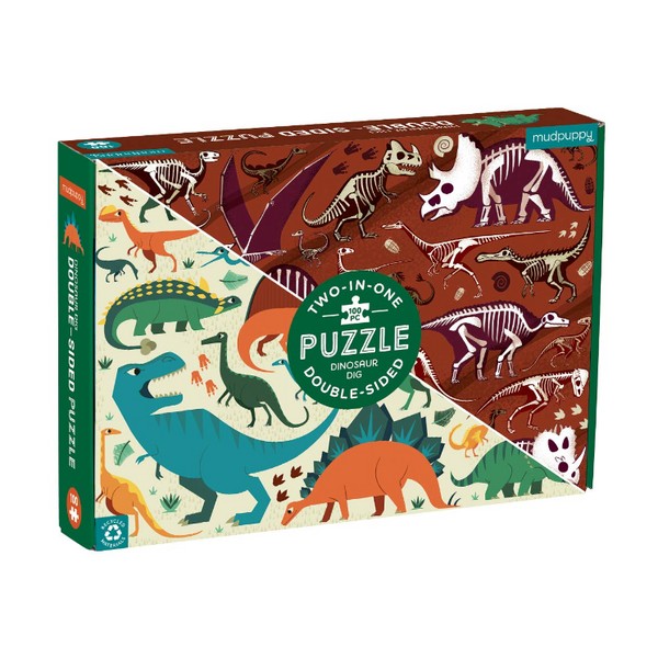 Mud Puppy 100 Piece Double-Sided Puzzle | Dinosaur Dig