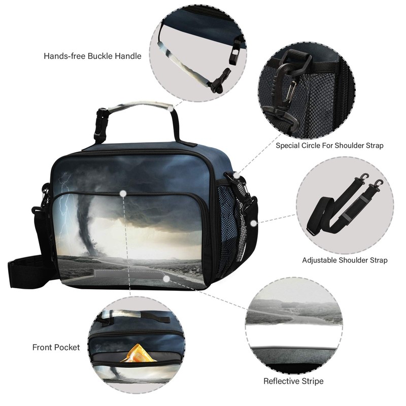 Blueangle Black Tornado Lunch Bags for Women&Men, Shoulder Strap Lunch