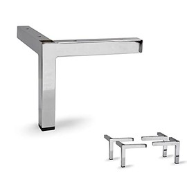 AKB Hardware Set of 4 Modern Square Metal Tube Furniture Legs - Sleek Metal Design, Durable and Stylish (4" H Chrome)