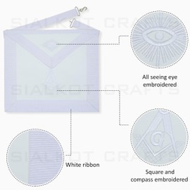 SialkotCrafts masonic white master mason embroidered leather apron with gloves