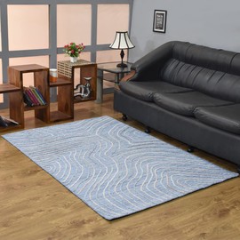 Rugsotic Carpets Hand Woven Flat Weave Kilim Polyester ECO-Friendly Area Rugs - 4'x6', Rectangle Shape, Light Blue Multicolor Color, Abstract Modern Design, Low Pile Handmade Area Rugs (DP0001)