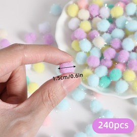 240 Pcs Mini Pompoms for Crafting Assorted Pompoms, Colorful Portable Fluffy Pom Poms Balls Multicolor Fuzzy Craft Small Poms Ball for DIY Creative Art Crafts Home Making Decorations Kids
