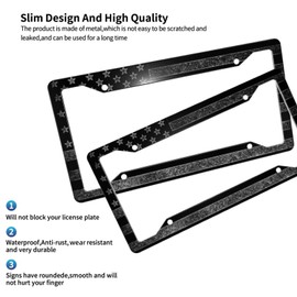 GACCAP License Plate Frame 2 Pack Front Rear Aluminum Metal Rust-Proof Universal Car Tag Frames Holder with 4 Holes Car Decor Accessory with Screws for Men Women - Black Grey American Flag