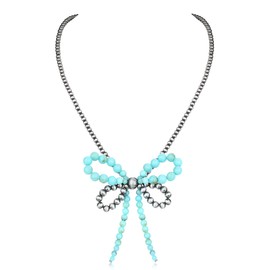 Butterfly Navajo Pearl Necklace Western Jewelry for Women Cowgirl Turquoise Bow Necklaces Jewelry（2）