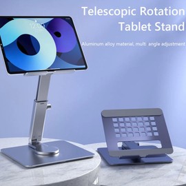 Tablet Stand, Adjustable Foldable Aluminum Alloy Up to 14 Inch Tablet Holder, Computer Office Desk Accessories for Tablets, Phones