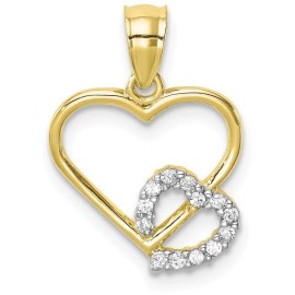 10k Yellow Gold CZ Heart in Heart Pendant 10C1431