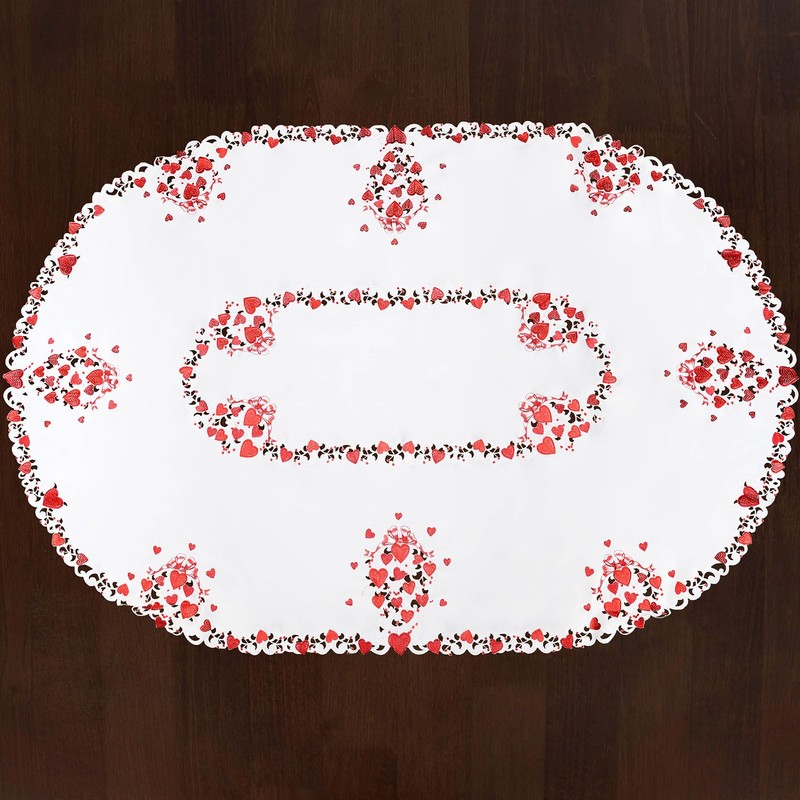 Grelucgo Embroidered Tablecloth for February 14th Valentine's Day (Oval 57x84