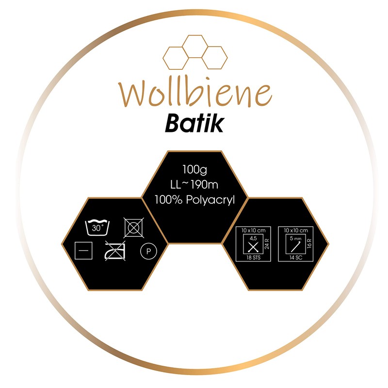 Wollbiene Batik Wool with Colour Gradient, Multicoloured Knitting Wool, Crochet