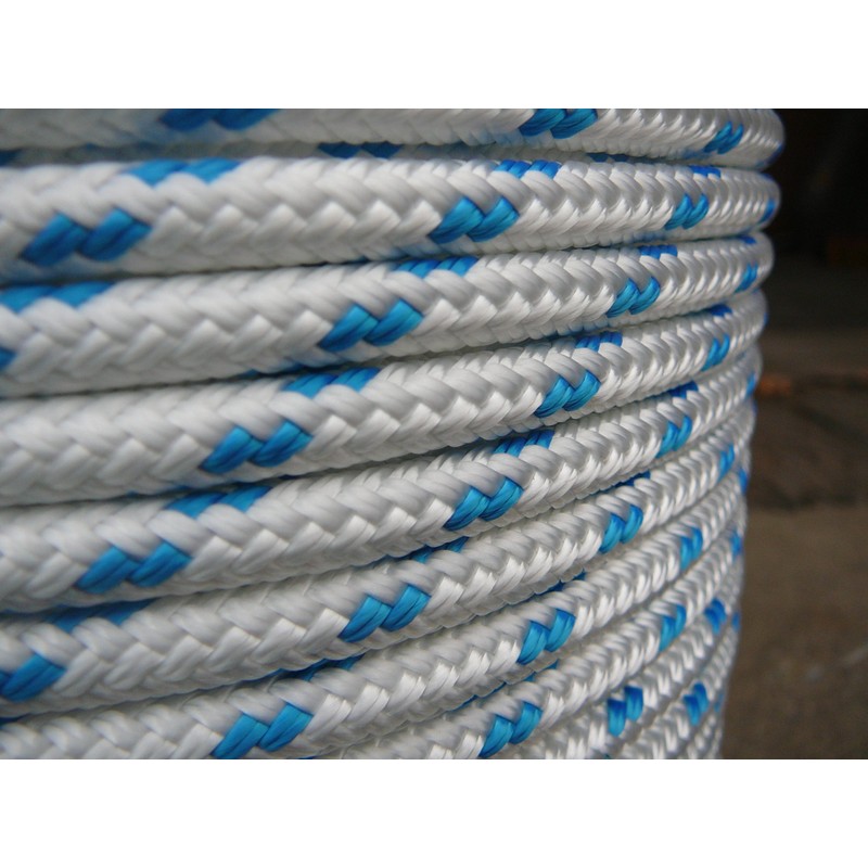Sailboat Rigging Rope 5/16" x 100' White/Blue Double Braided Polyester