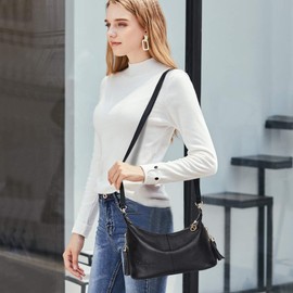 NICOLE&DORIS Women Handbags Tassel Bag Exquisite Bag Fashion Style Zipper Shoulder Bag Ladies Tote Crossbody Bag PU Leather Practical Black