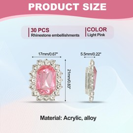 PATIKIL 30Pcs Rhinestone Embellishments, Handcraft Crystal Rhinestone Button Charms Silver Base Gems Light Pink Rhinestones for Crafting Clothing Jewelry Making