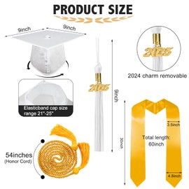 Mukum Matte Graduation Cap and Gown Set with Tassel 2025 Charm Honor Cord Graduation Stoles for High School College Bachelor White 48