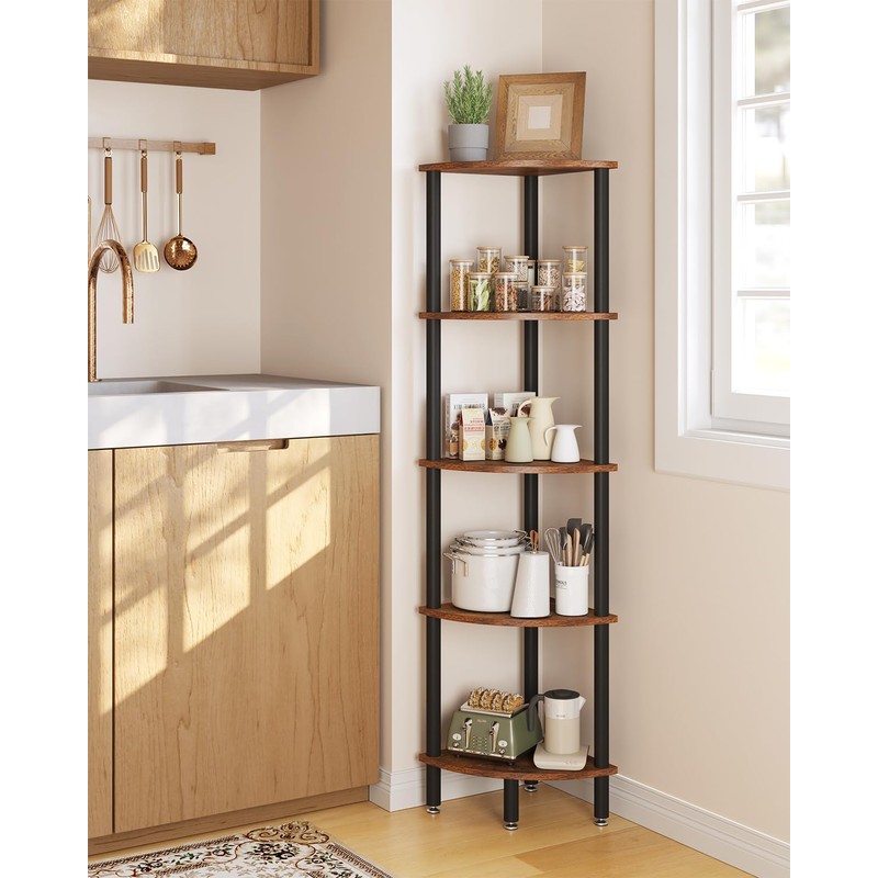 IBUYKE 5 Tier Corner Shelf Stand,Industrial Corner Display Rack,Corner Bookshelf