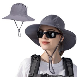 TAGVO Sun Hats for Women Wide Brim Breathable Ponytail Beach Bucket Hat with Windproof Strap for Outdoor Dark Grey
