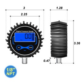 MEANLIN MEASURE 0-300PSI Digital Pressure Gauge with Rubber Cover, Lower Mount, Accuracy 1%, Resolution 0.1psi, with 1/8" x 1/4" and 1/8" x 3/8" NPT Hex Bushing