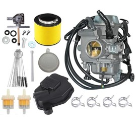 Hippotech Rancher 350 Carburetor, TRX350 Carburetor for Honda 350 TRX350TM TRX350FM Rancher ES TRX350FE Carb ATV 2000-2006 2x4 4x4 with Fuel Valve Petcock Switch Throttle Base Cover Air Cleaner Parts