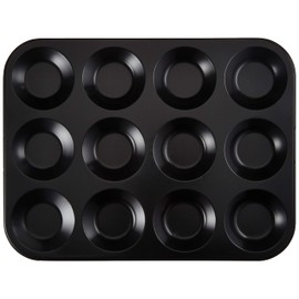 Everyday Baking KB1038 Non-Stick Premium Coated 12 Cup Bunsheet Tray - 31.5cmx24cmx1.2cm , Black
