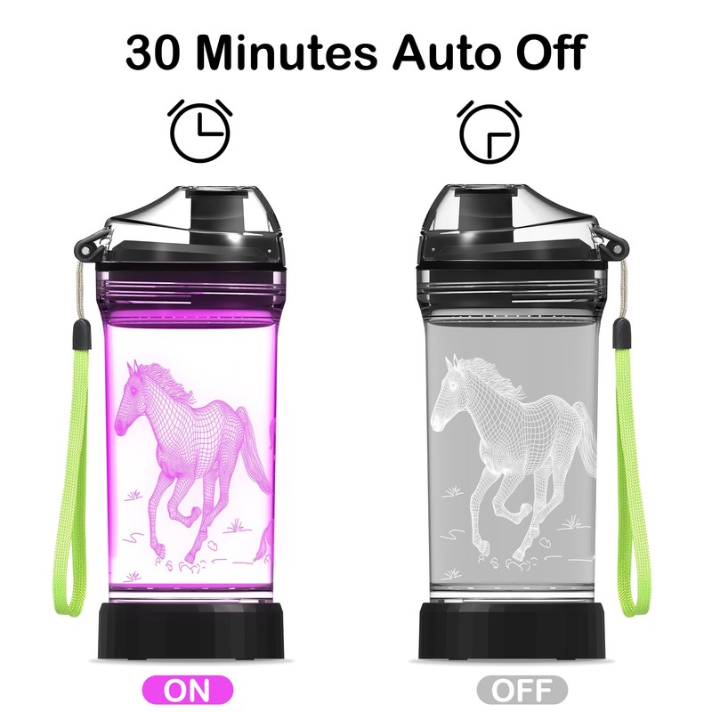 Kids Water Bottle, Horse-themed Light-Up Sport Cup with 3D Glowing