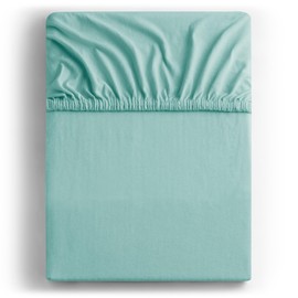DecoKing Fitted Sheet UK Single Cotton Jersey Boxspring, Amber Collection, 80x200-90x200 cm Light Turquoise