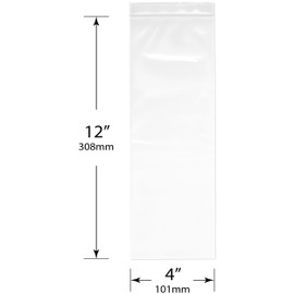 Plymor 4" x 12" (Pack of 100), 4 Mil Heavy Duty Zipper Reclosable Plastic Bags