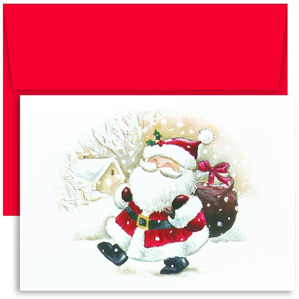 Masterpiece Studios Holiday Brights Collection 16-Count Boxed Christmas Cards with Envelopes, 7.8" x 5.6", Happy Santa (74630)